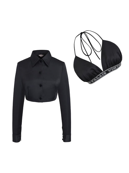 Le Palais Vintage Original Abstinence Babes Black Thick Satin Slim Fit Short Shirt Thin Cup Corset-DIDI