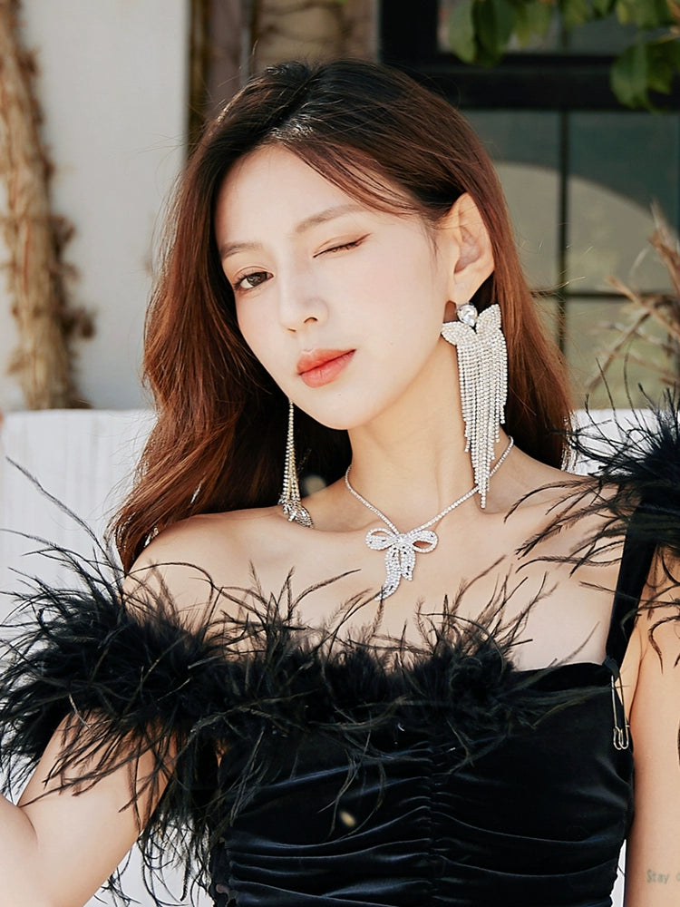 DOLLY Elegant White Diamond Tassel Earring-NONNA