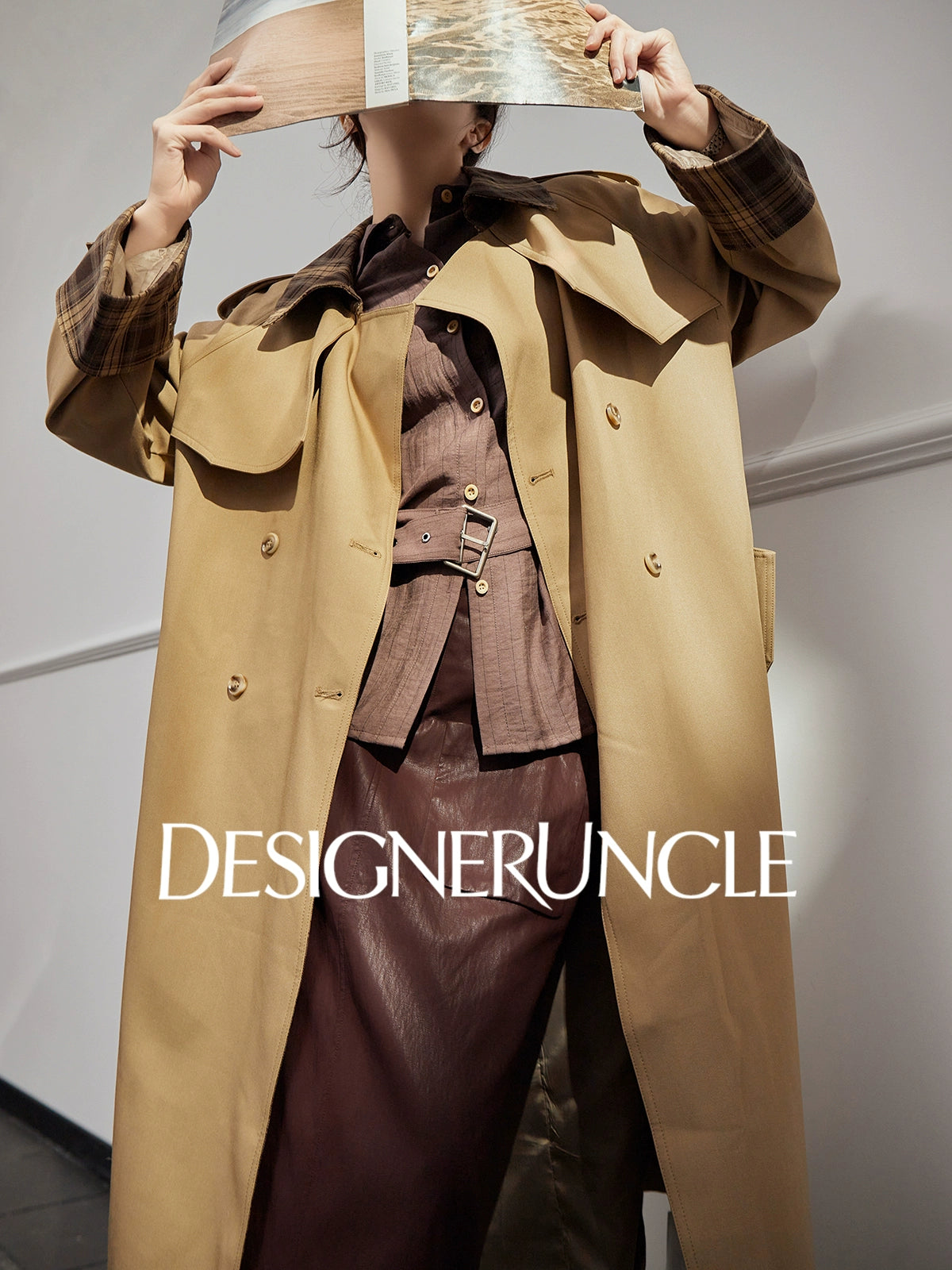 DGU "Twilight" coffee trench coat new loose lapel slimming high-end long jacket - BADE.