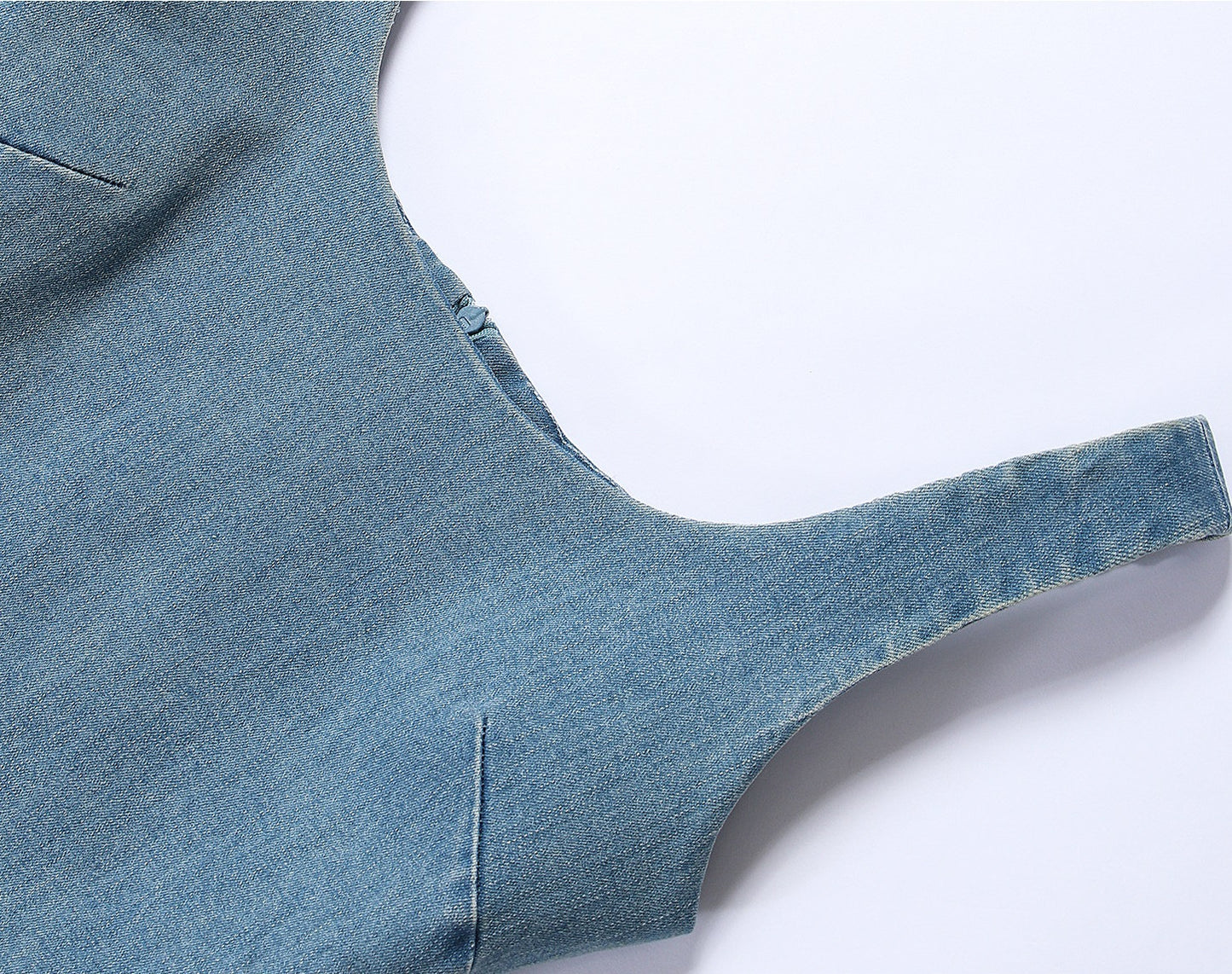 WANGXO |Long-Staple Cotton Neckline and Waist-Cinched Cropped Denim Dress -LANA