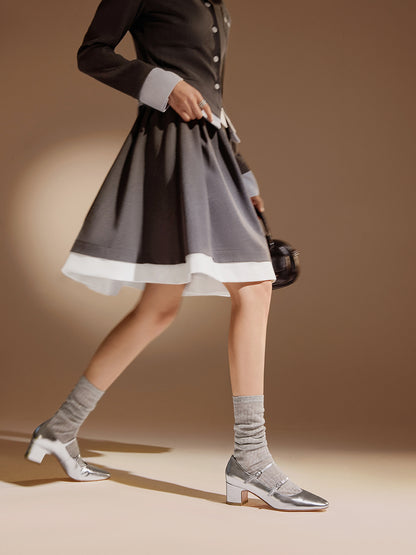 Pjjuu Silver Pjjuu yellow gold double strap block heel MaryJane Pumps - Musa