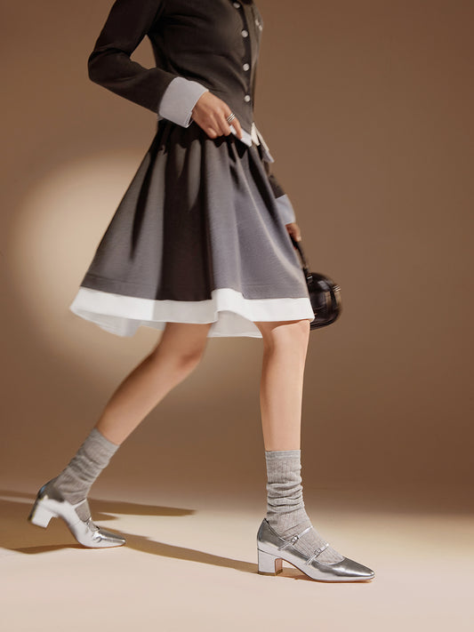 Pjjuu Silver Pjjuu yellow gold double strap block heel MaryJane Pumps - Musa