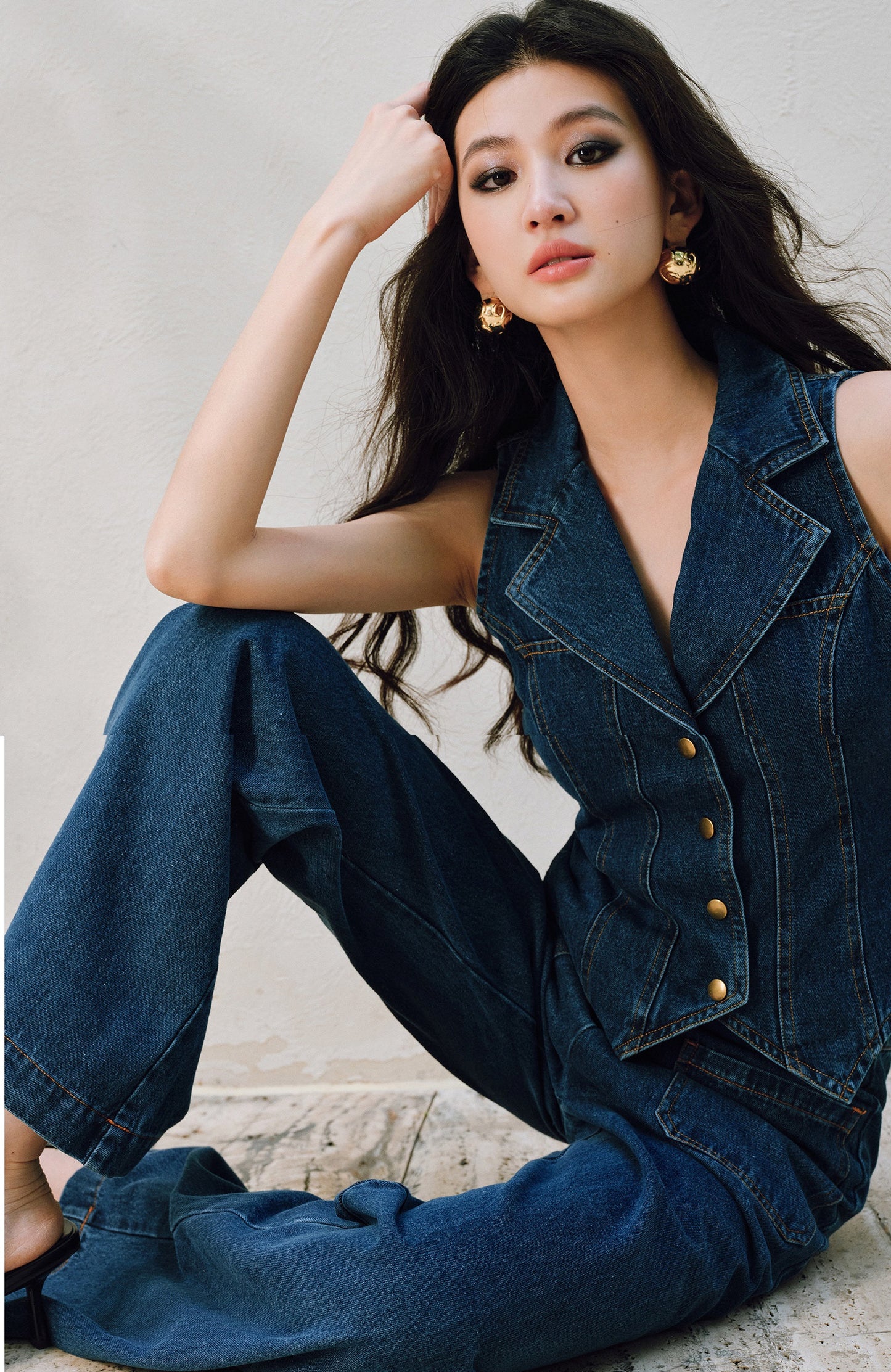 WANGXO | Airy Linen Cotton Blend Retro Denim Vest & Wide-Leg Pants Set  ZARA