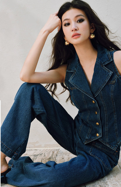 WANGXO | Airy Linen Cotton Blend Retro Denim Vest & Wide-Leg Pants Set  ZARA