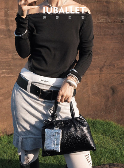 IUBALLET black and white sequence real sheepskin contrast tote bag - BLUE.