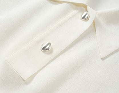 COMME MOI commuter lapel mulberry silk small capped sleeve top - MAP.