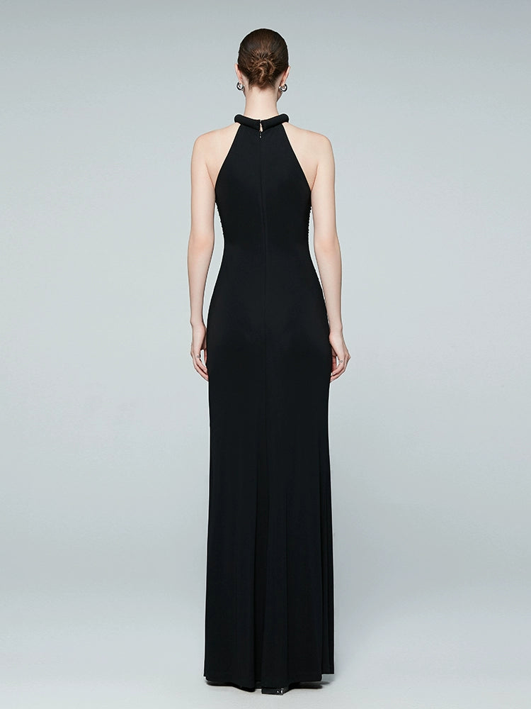 ANNAKIKI black four-pointed star hollow pleated halterneck dress-GICHII