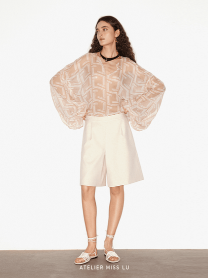 ATELIER MISS LU print mulberry silk irregular top - MARK