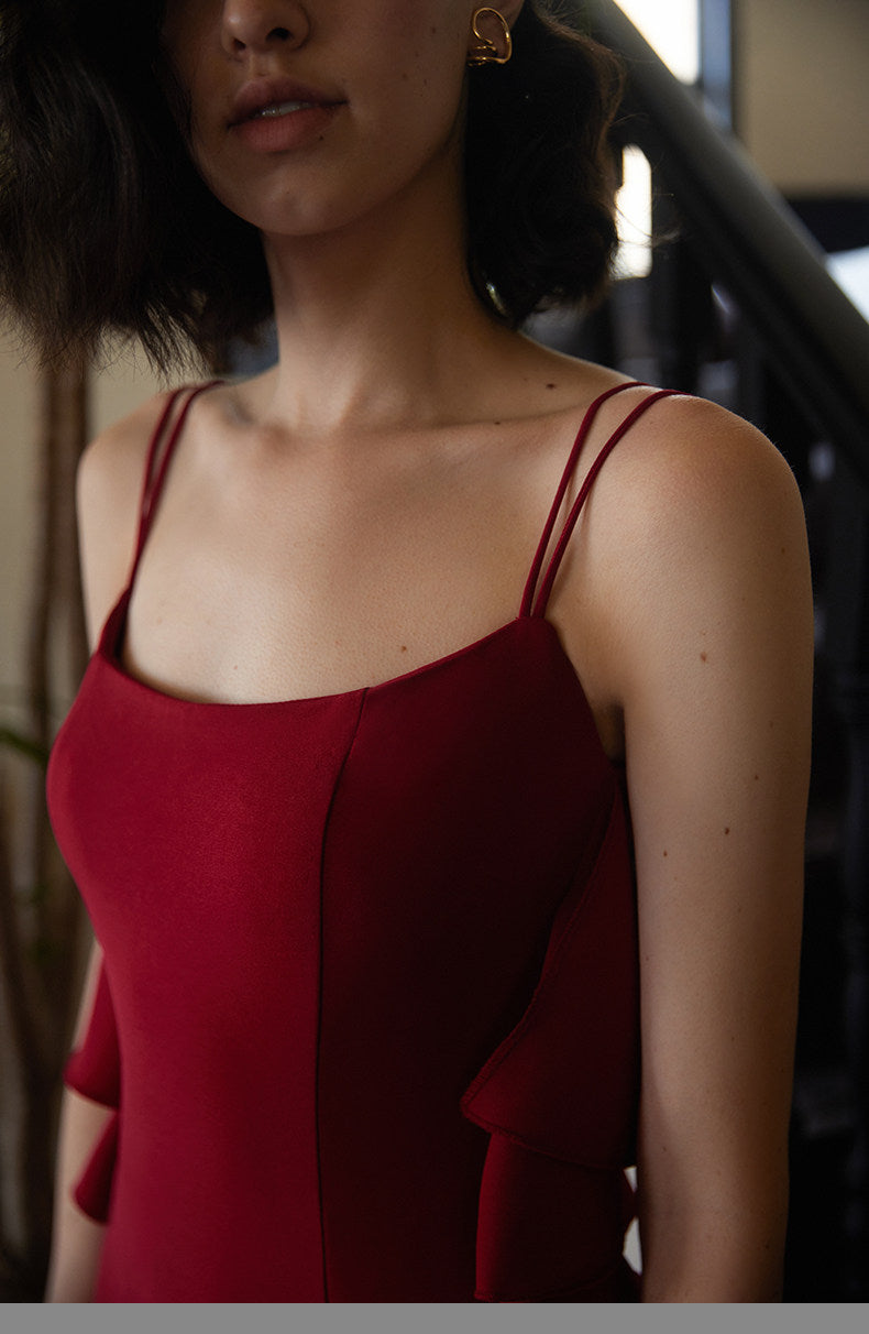 GOUDIN red engagement long suspender slimming host dress-LIN.