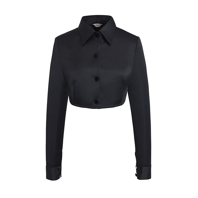 Le Palais Vintage Original Abstinence Babes Black Thick Satin Slim Fit Short Shirt Thin Cup Corset-DIDI