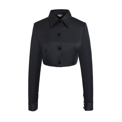 Le Palais Vintage Original Abstinence Babes Black Thick Satin Slim Fit Short Shirt Thin Cup Corset-DIDI