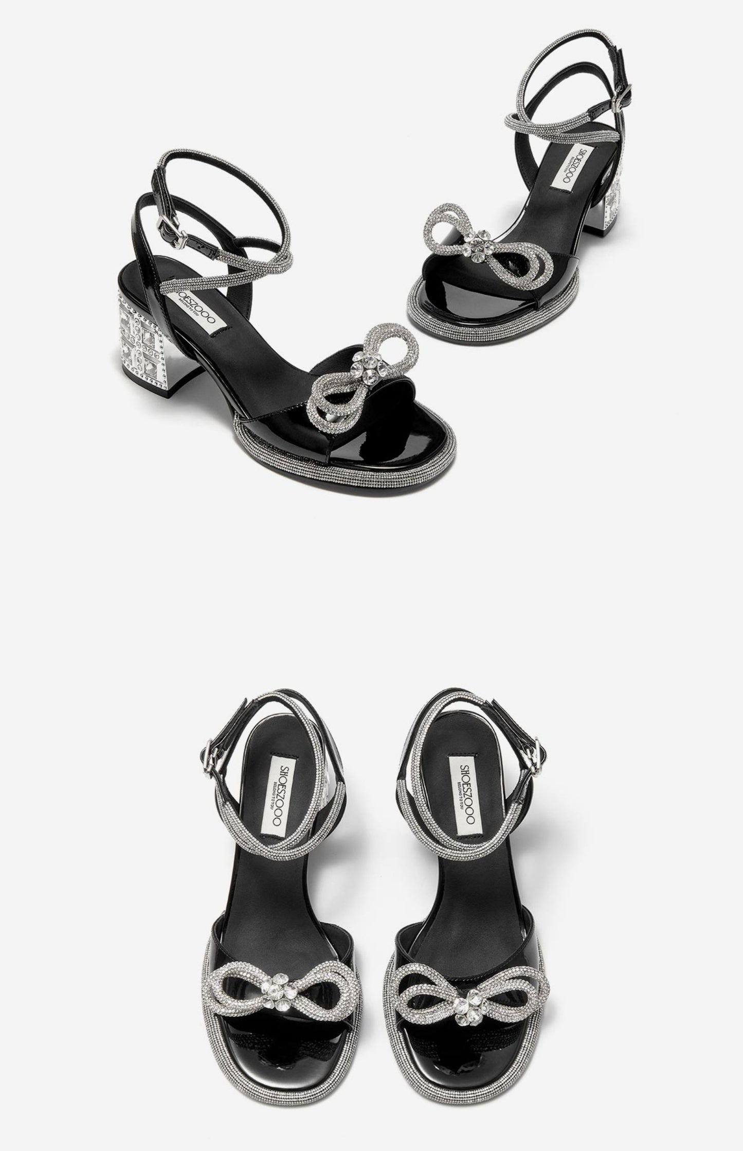 SHOESZOOO Straight Line Rhinestone Thick Heeled Sandals with Bow - GRIT.