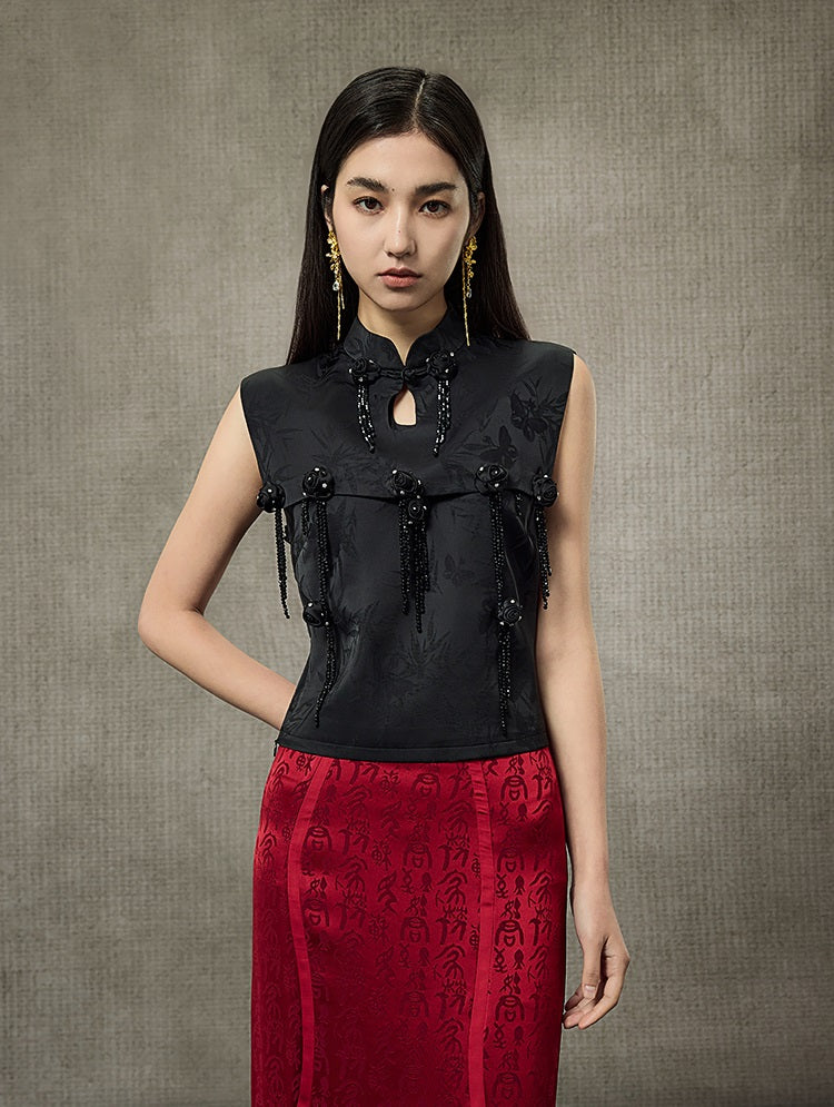 HECO Rose Crystal Tassel Shawl Women's Top - SURROUND.