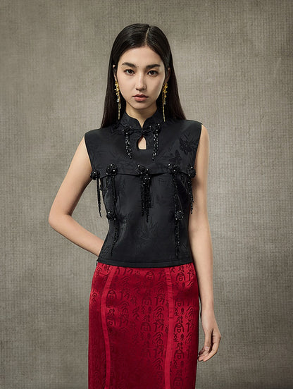 HECO Rose Crystal Tassel Shawl Women's Top - SURROUND.