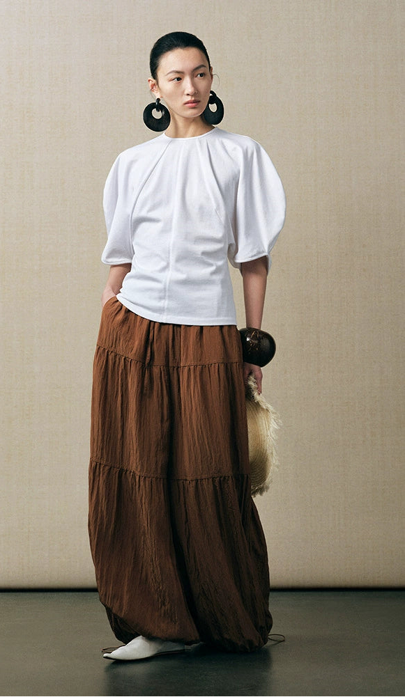 ZHUCHONGYUN cotton curved cut silhouettes white blouse-ISHIDA.