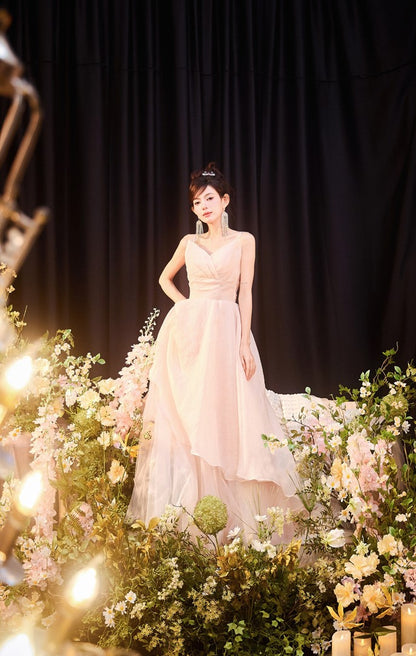 DOLLY High End Sleeveless Diamond High Waist Suspender Long Prom Dress-NORA