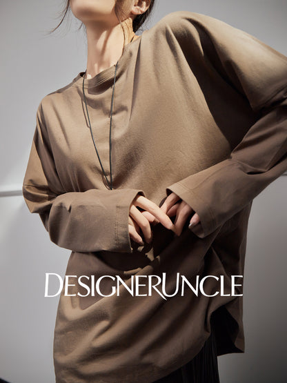 DGU |Hazelnut New Loose Crew Neck Niche Design Basic Versatile Simple Top - GREAT.
