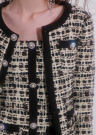 Wardrobes by Chen High End plaid twee Diamond Button Jacket mini dress- Kaya