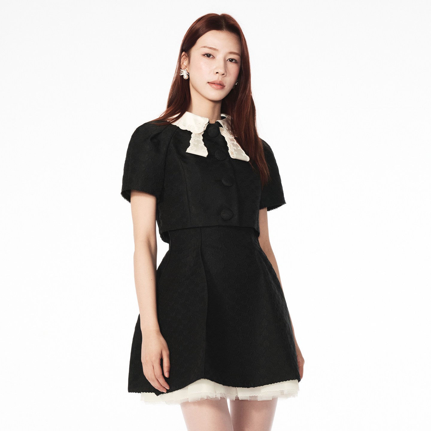 FAME contrast bow jacquard jacket - CAROLINE