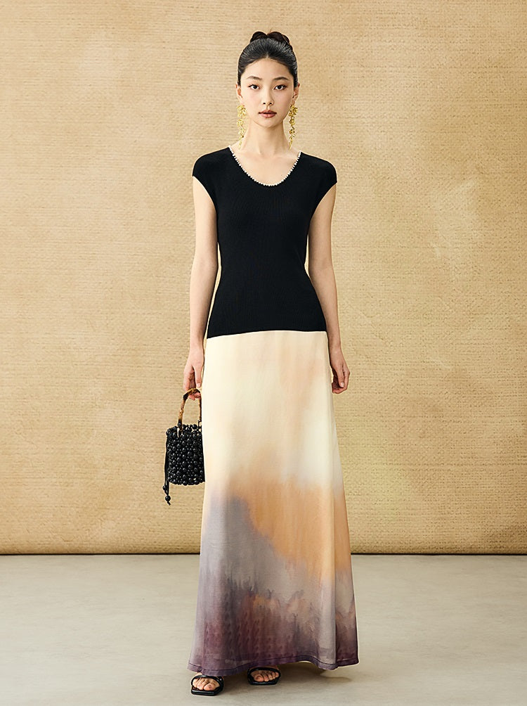 HECO Chinese style U-neck nail bead shoulder wrap small fly sleeve top - ROSE.