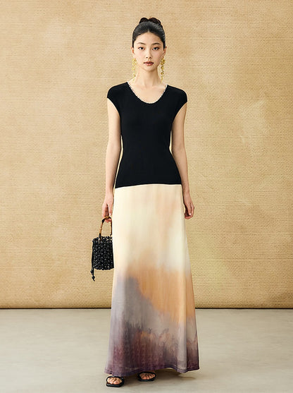 HECO Chinese style U-neck nail bead shoulder wrap small fly sleeve top - ROSE.