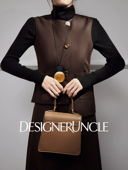 DGU |Coffee Vest Niche Design Asymmetrical Skirt Fashion Temperament Dress - KING.