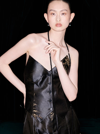 M essential Mackay designer jacquard buckle backless corset pant set - Eyeboy