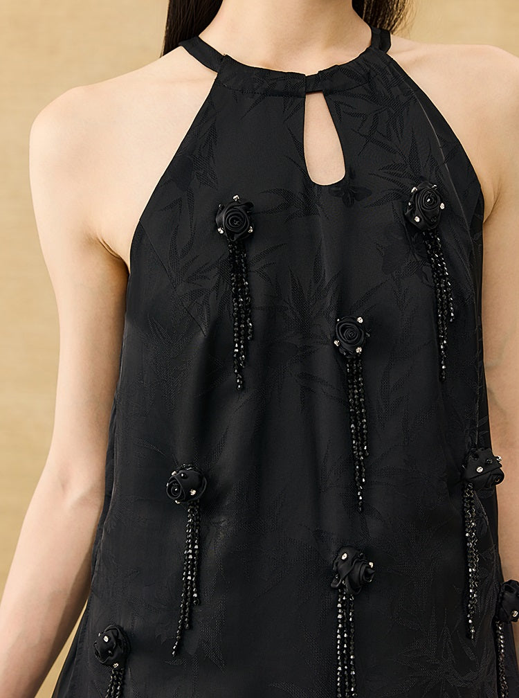 HECO Chinese Handmade Rose Fake Two-Piece Dress  - WORK.