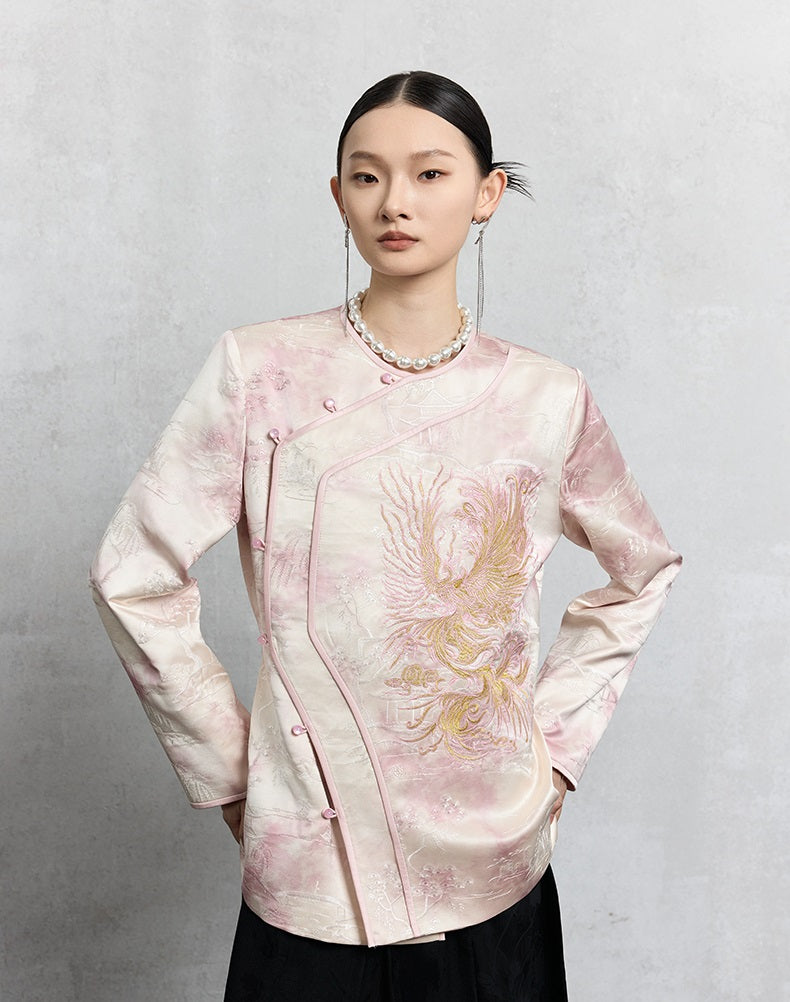 HECO 100% polyester pipa top  apricot phoenix tie-dye jacket women - guts.