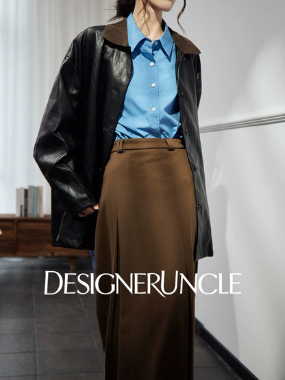 DGU "Obsidian Black" black leather jacket Haining sheepskin versatile top - Eric.