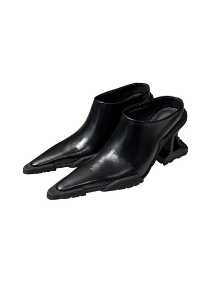 ANNAKIKI Black Genuine Leather Special-Shaped High Heeled Single Shoes -GORO