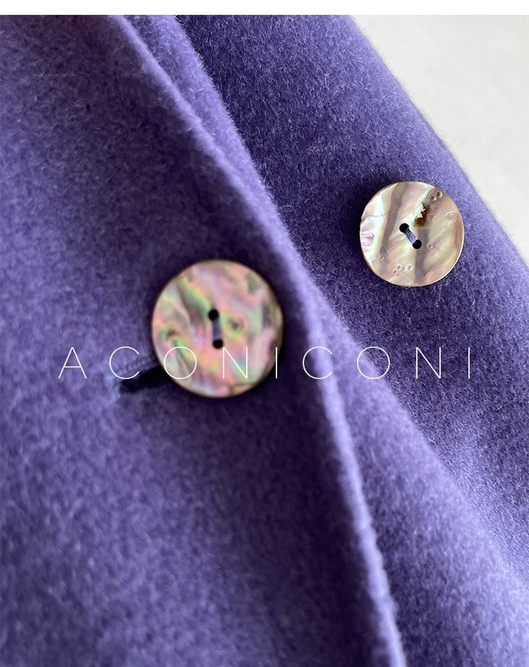 Aconiconi Luxury Purple Lapel Long Sleeve Long Straight Winter Coat- Taro