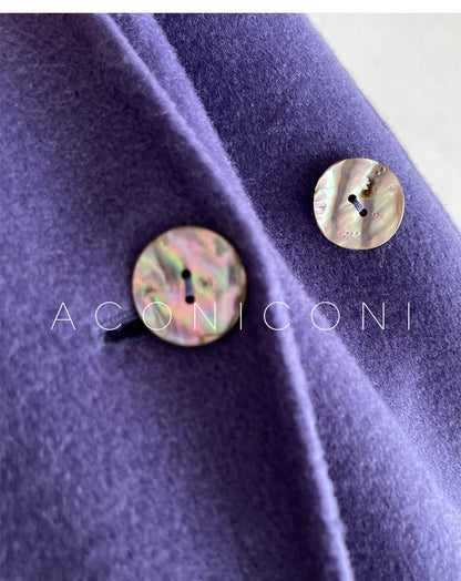 Aconiconi Luxury Purple Lapel Long Sleeve Long Straight Winter Coat- Taro