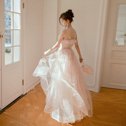 DOLLY Elegant Off Shoulder Sleeveless Embroidery Long Tutu Dress-IMOGEN