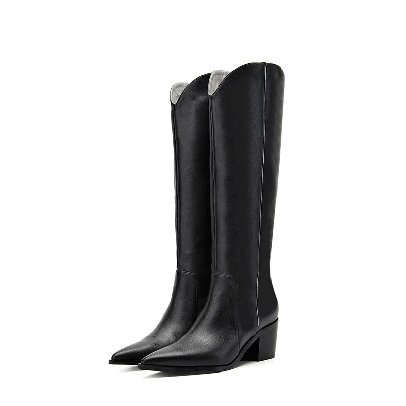 B-FEI black and white simple niche women's long cowboy boots-DAVI.