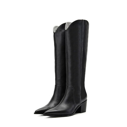 B-FEI black and white simple niche women's long cowboy boots-DAVI.