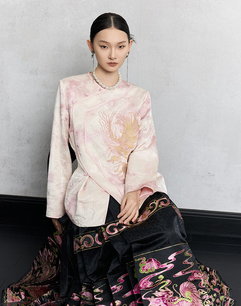 HECO 100% polyester pipa top  apricot phoenix tie-dye jacket women - guts.