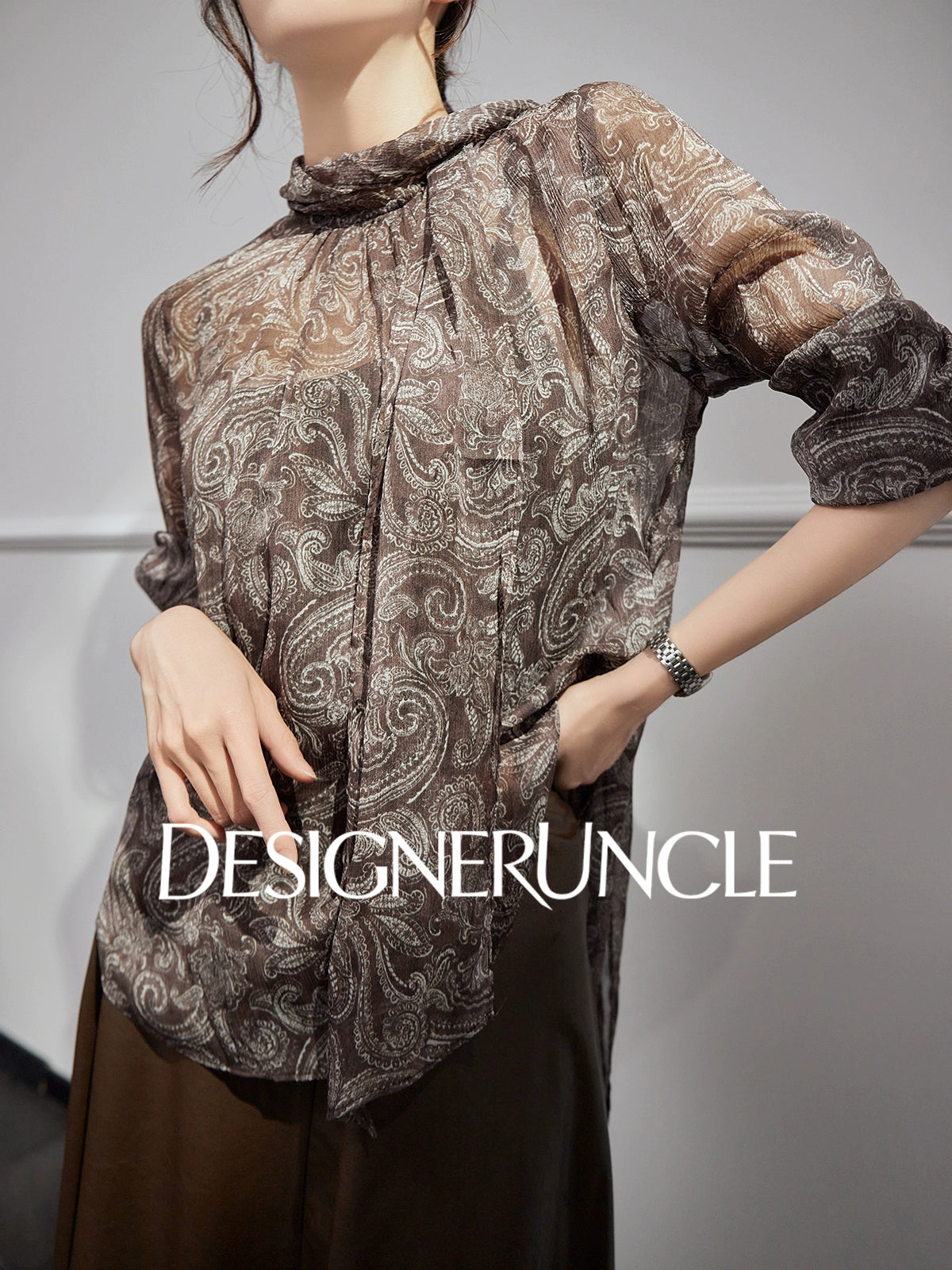 DGU "Suhui" retro printed long-sleeved loose high-end commuter top - PIRATE.