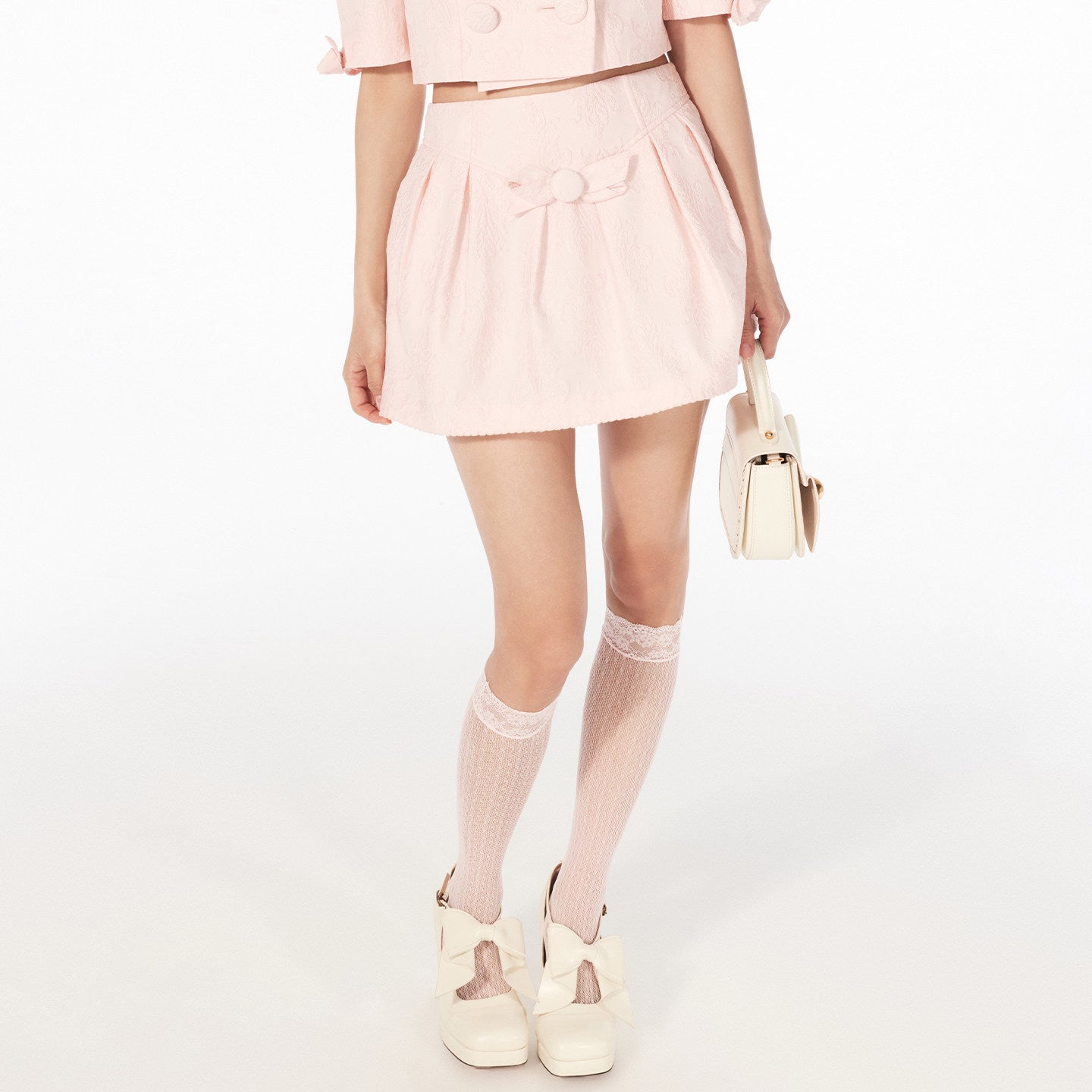 FAME bow jacquard A-line slimming short skirt - DANIEL