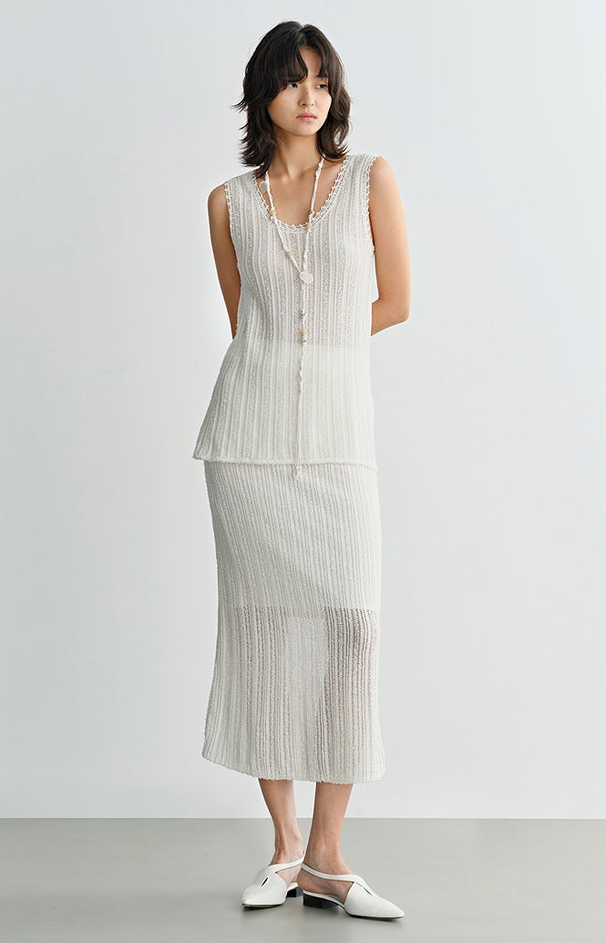 COMME MOI  women's cut-out raw edge knitted straight skirt - NAOMI.