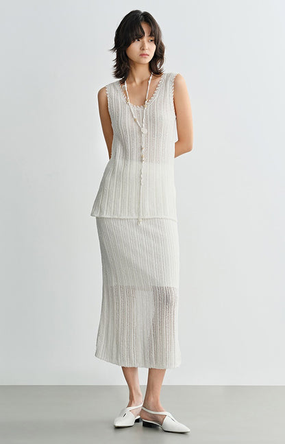 COMME MOI  women's cut-out raw edge knitted straight skirt - NAOMI.