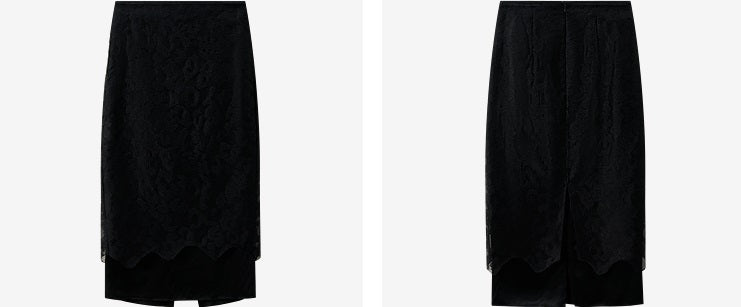 COMME MOI silk embroidered black slit midi skirt - LONDON.