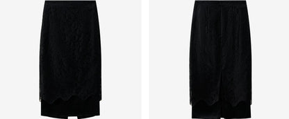 COMME MOI silk embroidered black slit midi skirt - LONDON.