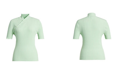 ZHUCHONGYUN stand-up collar slim diagonal placket knit top-BIBI.
