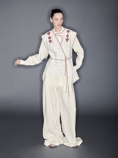 M essential Mackay's stone-embellished mosaic embroidered gilet vest blazer pant set - feb.