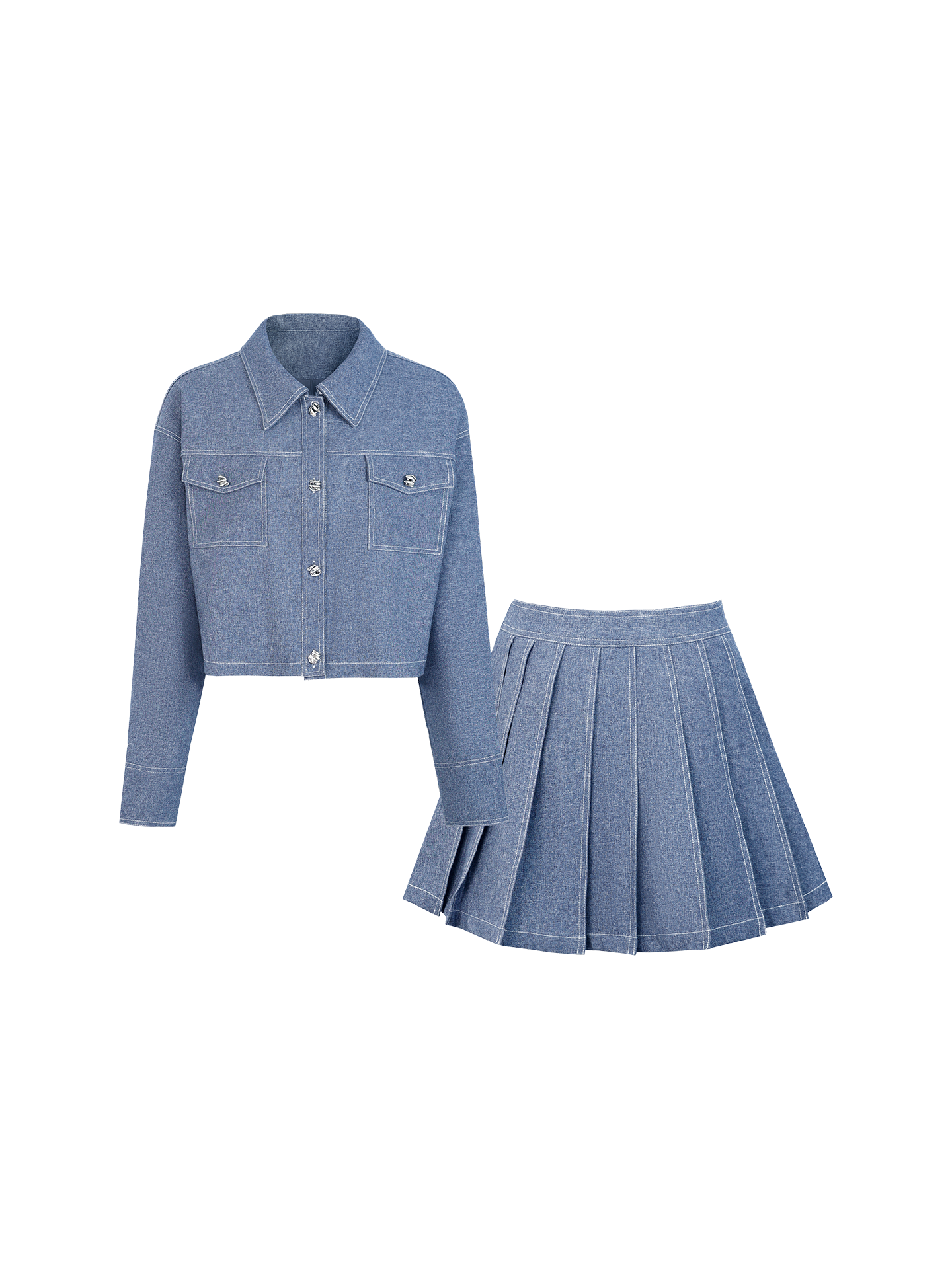 AUI  Lapel Jacket Short Jacket Pleated Skirt Two-Piece Set -  Ha-Jun