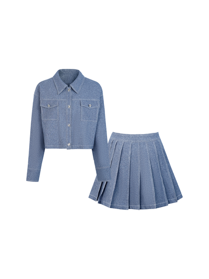 AUI  Lapel Jacket Short Jacket Pleated Skirt Two-Piece Set -  Ha-Jun