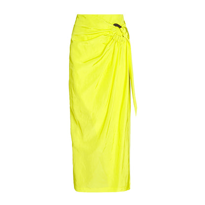 ZHUCHONGYUN lemon yellow gathered waist shirred slim skirt-BAFFY.