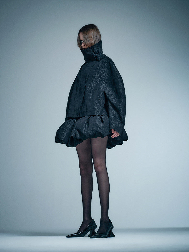 ANNAKIKI Loose Niche Designer Stand Collar Curved Sleeve Jacket-TAKUMI