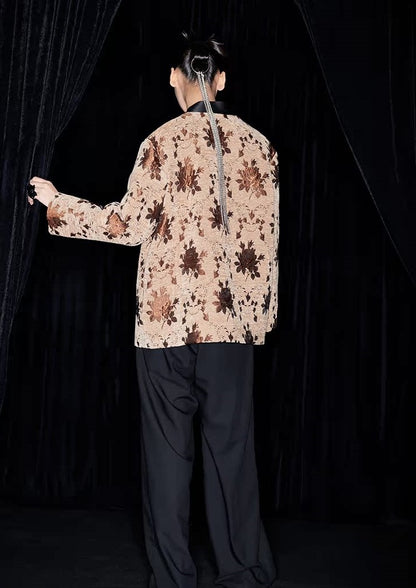 M essential Mackay designer Drop coffee jacquard crochet embroidered  jacket - stans apere